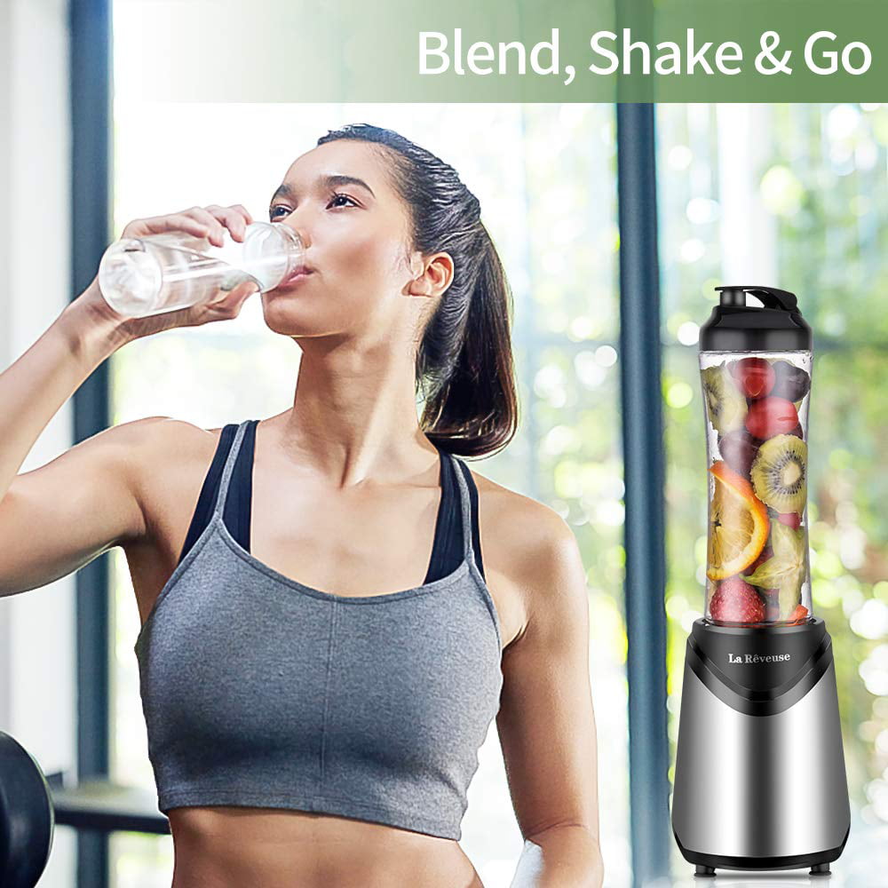 La Reveuse Smoothies Blender Personal Size 300 Watts with 18 oz BPA-Free Portable Travel Sports Bottle (Silver)