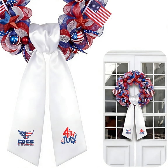 Cififendec 4th of July White Ribbon, Patriotic Red Blue and White Star-Stripe Ties and Festive Decorative Bindings for Home Decor