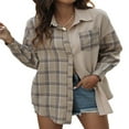 thumbnail image 2 of Women Plaid Jacket Long Sleeve Turn-down Collar Button Closure Tops Outwear, 2 of 6