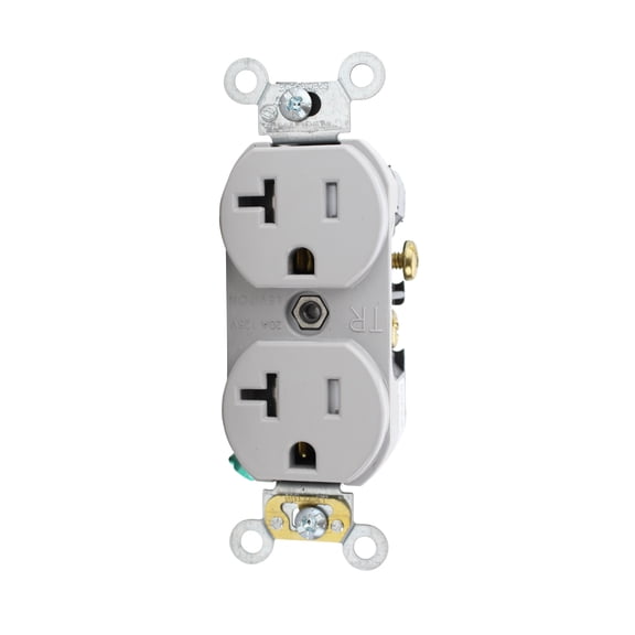 Leviton TCR20-GY Side Wired Commercial Spec Grade Tamper Resistant Duplex Receptacle, 20-Amp, 125-volt, Gray