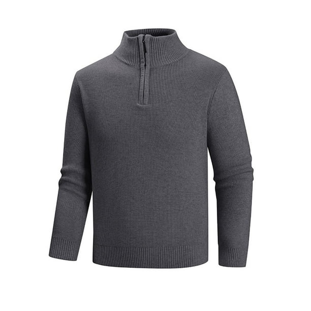 pstuiky Camisas de manga larga abrigadas para hombre, Suéter informal de moda para hombre, con cuello alto, media cremallera, elástico, capa base, tejido de manga larga Tops de hombre l
