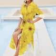 thumbnail image 4 of 2024 Sunflower Print Chiffon Dress Yellow Gerbera Flowers Festival Dresses Long Sleeve Stylish V Neck Design Oversize Casual Dress, 4 of 7