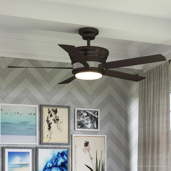 Luxury Contemporary Indoor Ceiling Fan, 15.5''H x 54''W, with Transitional Style Elements, Modern Design, Charcoal Finish and White Opal Glass, UHP9121