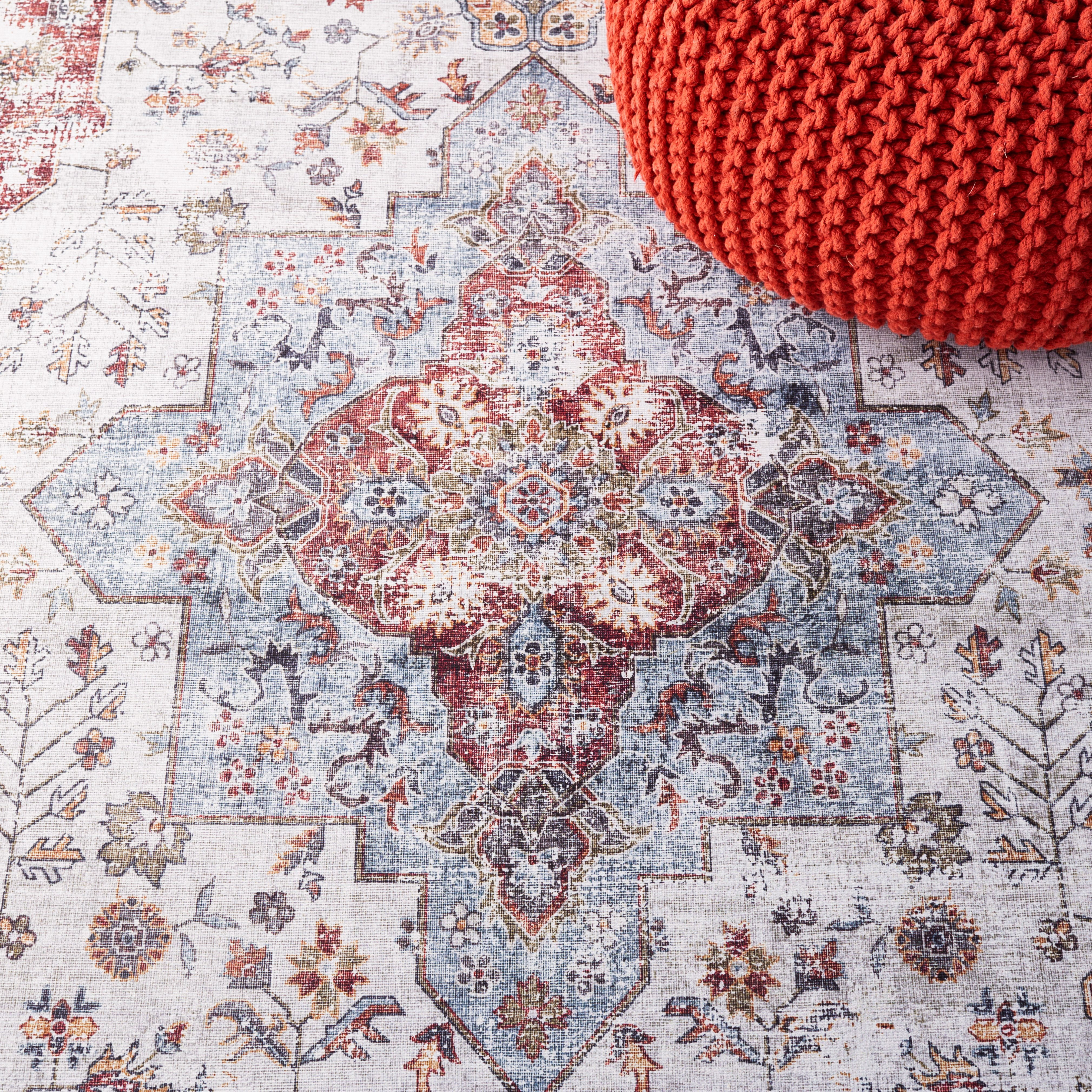 Safavieh Tucson Nazca Oriental Machine Washable Area Rug, Light Blue/Rust, 2'6" x 4'
