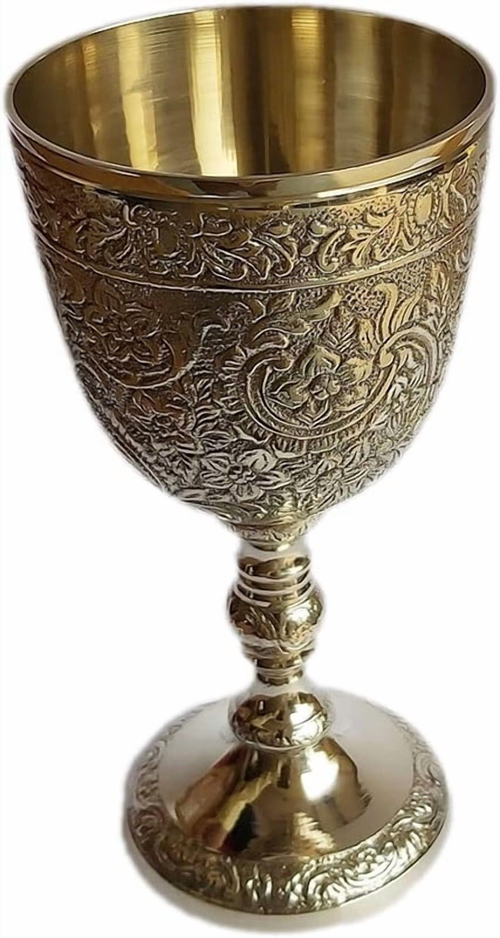 Brass royal chalice cup embossed brass flutes wine heavy goblet brass drinking glasses beverage tumbler cups for water juice milk beer ice tea and farmhouse decor