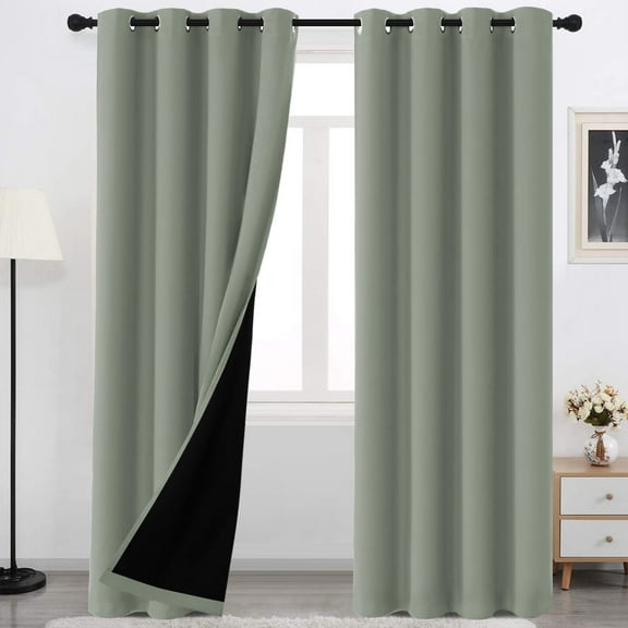 H.Versailtex Contemporary 100% Blackout Grommet Curtains for Bedroom, 52 x 84 Inches, 2 Panels, Light Sage