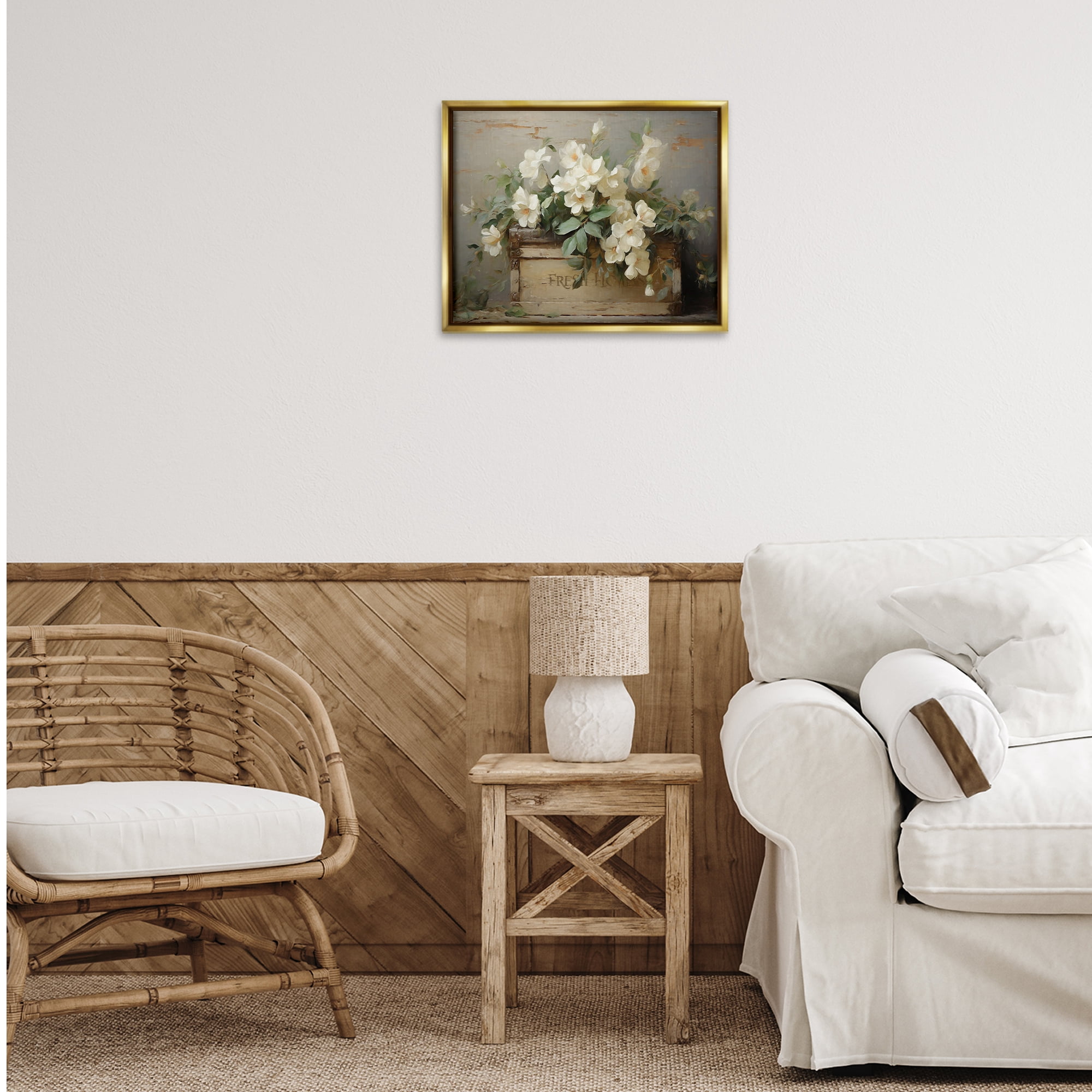 Stupell Industries Fresh Rustic Flowers Botanical & Floral Painting Gold Floater Framed Art Print Wall Art, 21 x 17