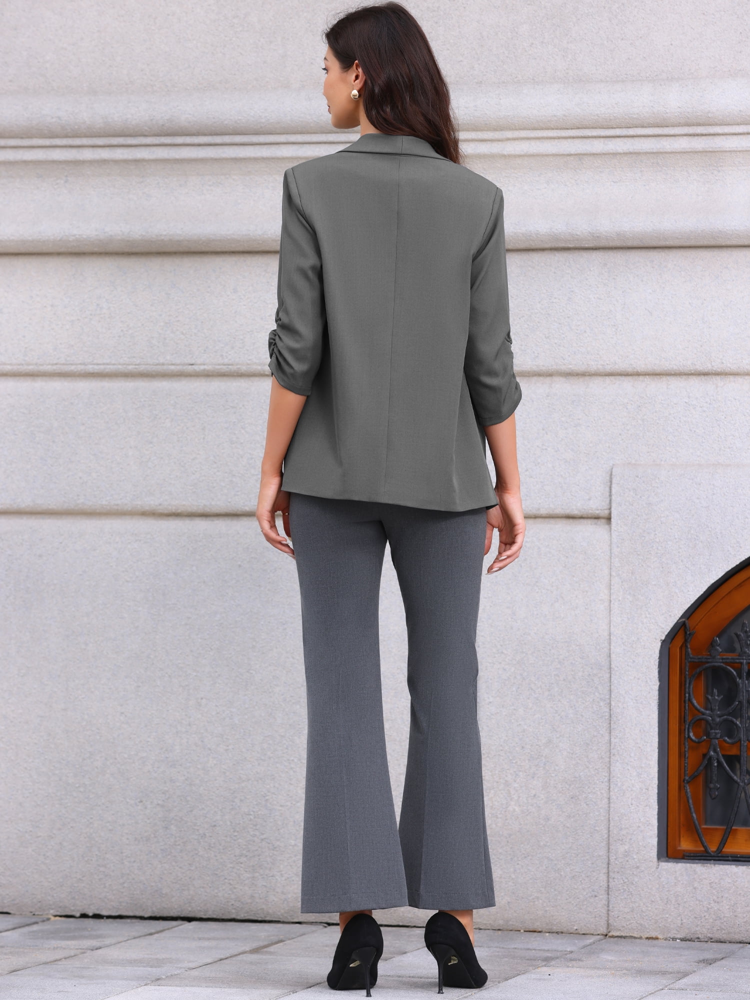 DARING DIVA Women's Ruched 3/4 Sleeve Shawl Collar Dressy Suit Jacket L Dark Gray