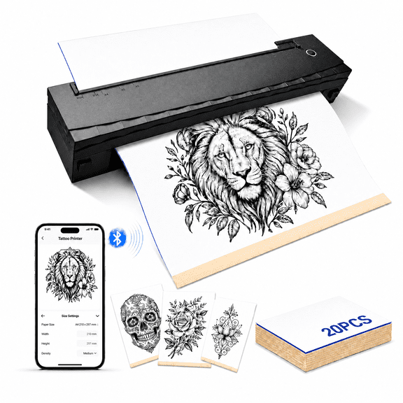 INSMART Tattoo Stencil Printer Wireless 203DPI with 20 Transfer Papers, Portable Bluetooth Thermal Printer for iOS Android Windows Laptop
