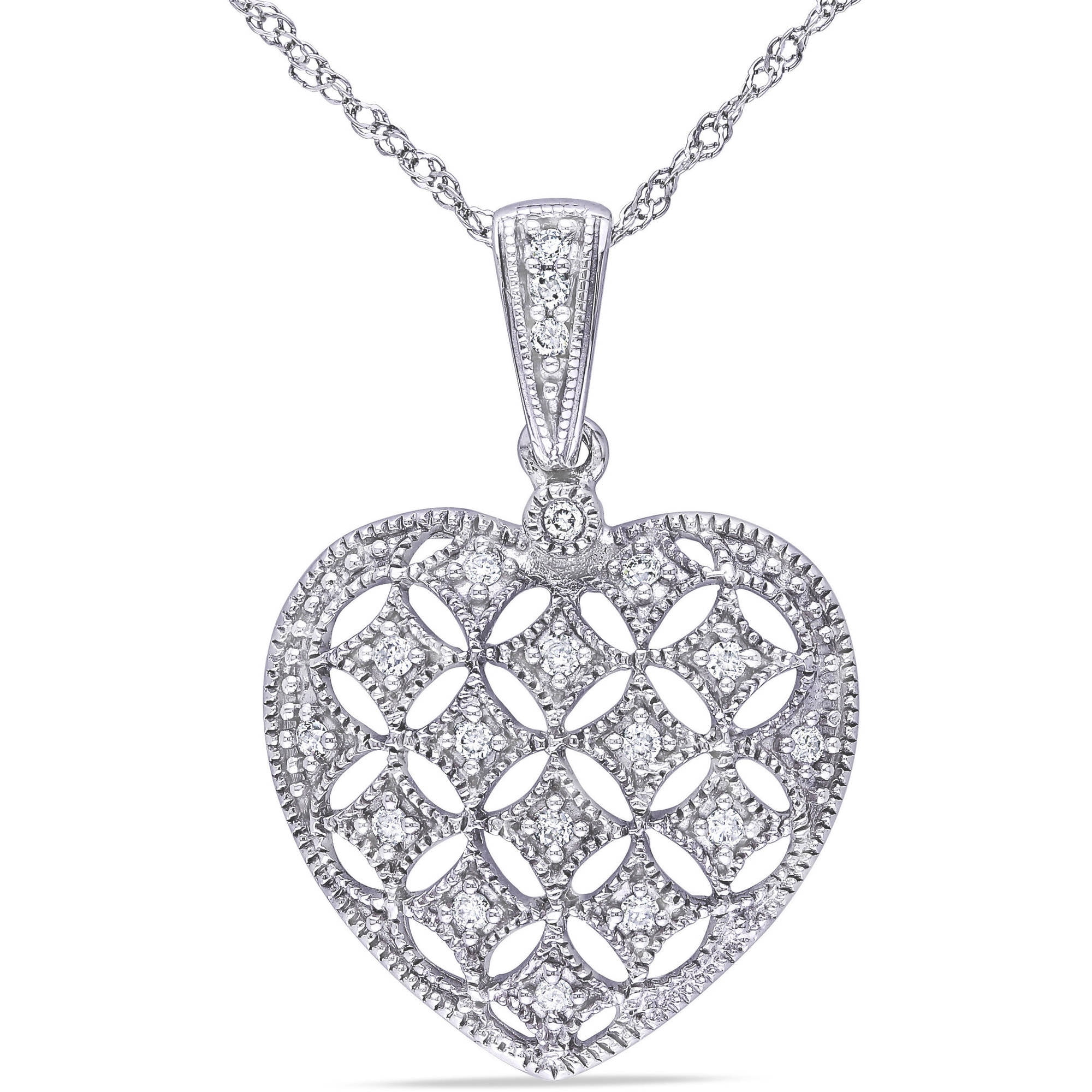 Miabella 1 7 Carat T.W. Diamond 14kt White Gold Heart Pendant by Delmar Manufacturing LLC