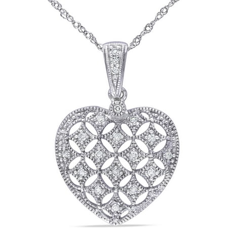 Miabella 1/7 Carat T.W. Diamond 14kt White Gold Heart Pendant