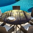 thumbnail image 6 of Yellow Forest Round Tablecloth, Fitted Table Cover with Elastic for 55"-60" Round Tables, Vintage Foggy Woods Tree Table Cloth Outdoor Indoor Dinning Party Waterproof Tablecloths, 6 of 7