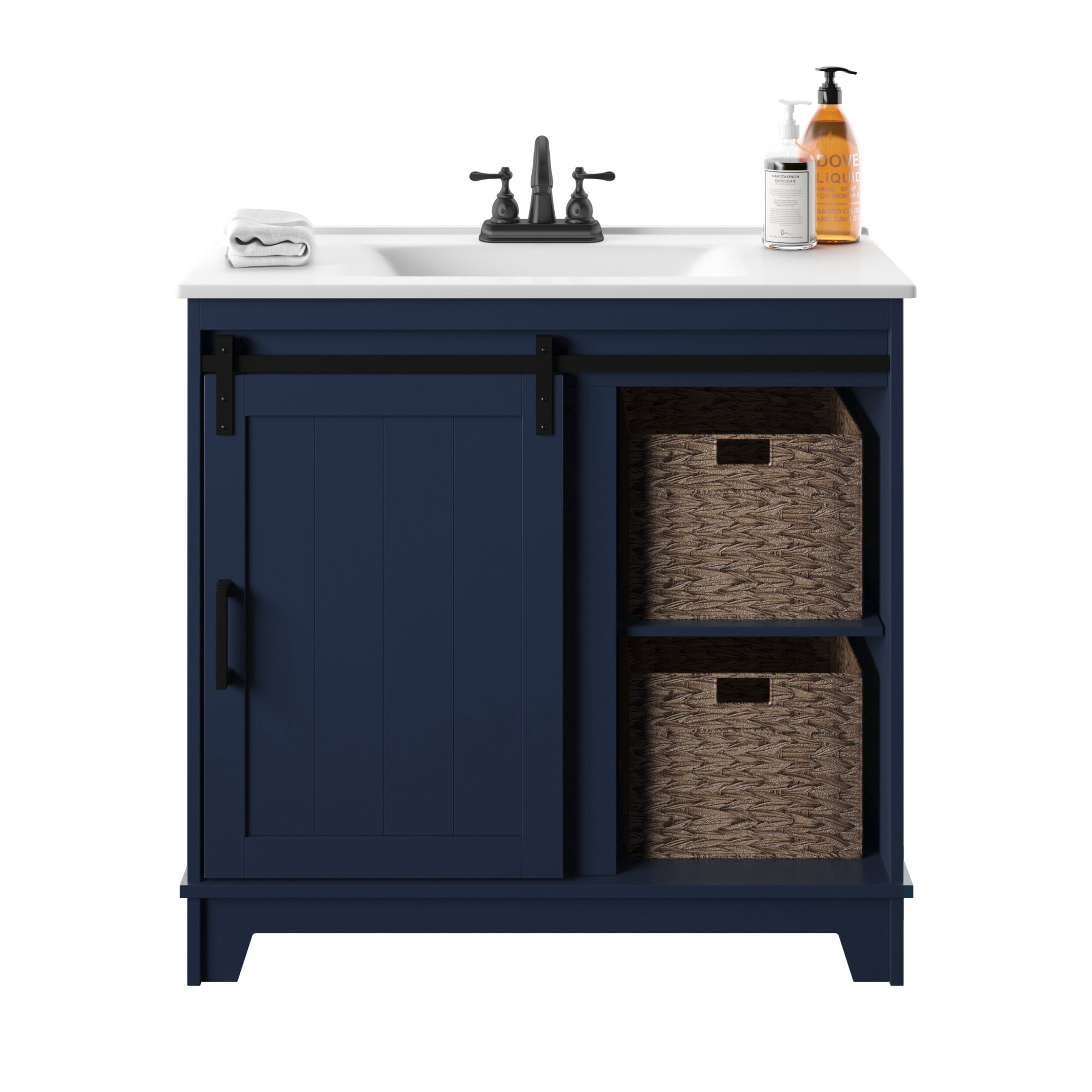 Twin Star Home 36" Sliding Barn Door Single Bathroom Vanity with Woven Baskets