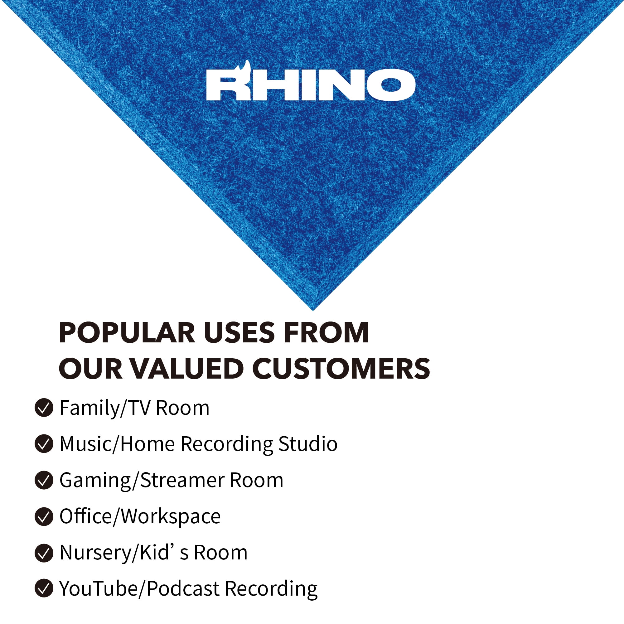 RHINO Acoustic Panel Blue 12" x 12" x 0.4" NRC Sound Bass Isolation 6 Pieces Beveled Edges