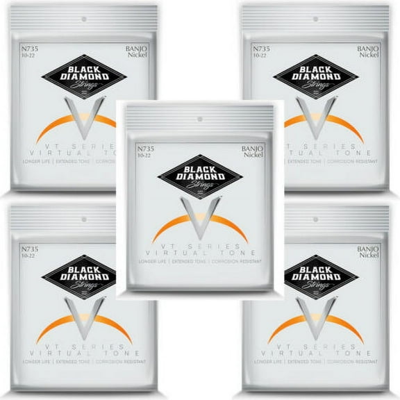 Black Diamond Banjo Strings 5-Pack 5-String Medium Loop End Nickel Wound