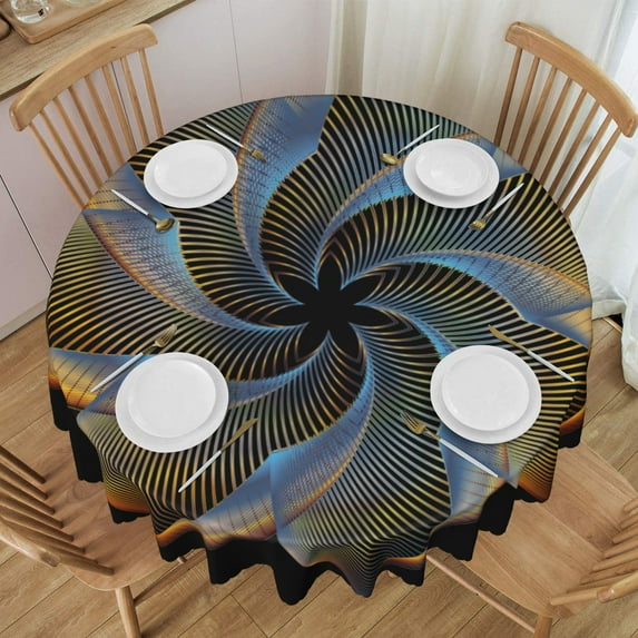 ZNDUO Black Colorful Metal Abstract Art Pattern Round Tablecloth, Anti-fouling and Anti-wrinkle Washable Polyester Table Cloth, 60 inch