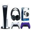 Sony Playstation 5 Disc Version (Sony PS5 Disc) with Extra Galactic Purple Controller, Black PULSE 3D Headset and Dual Charging Station Bundle