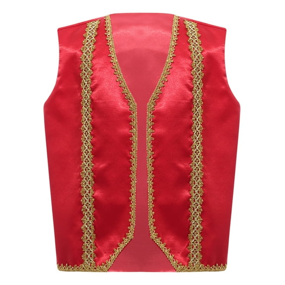 TSSOE Boys Arabian Prince Vest Open Front Medieval Waistcoat for Carnival Party Dress Up Burgundy 14