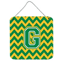 Letter G Chevron Green and Gold Wall or Door Hanging Prints
