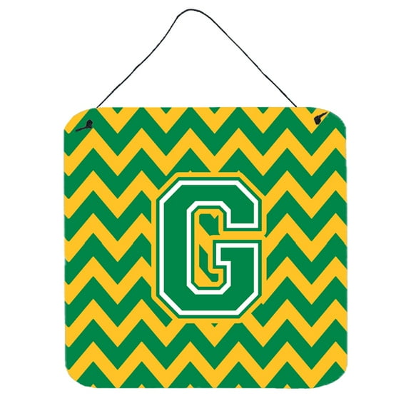 Letter G Chevron Green and Gold Wall or Door Hanging Prints