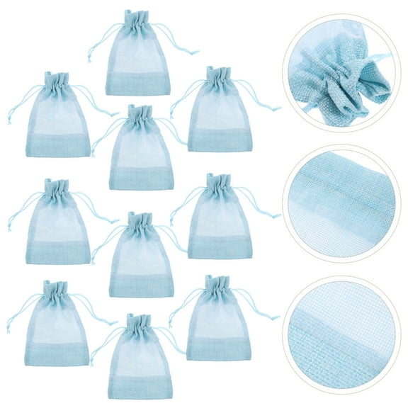 SOPOTUTU 10Pcs Sky Blue Small Mesh Drawstring Bags for Party Favor and Gifts