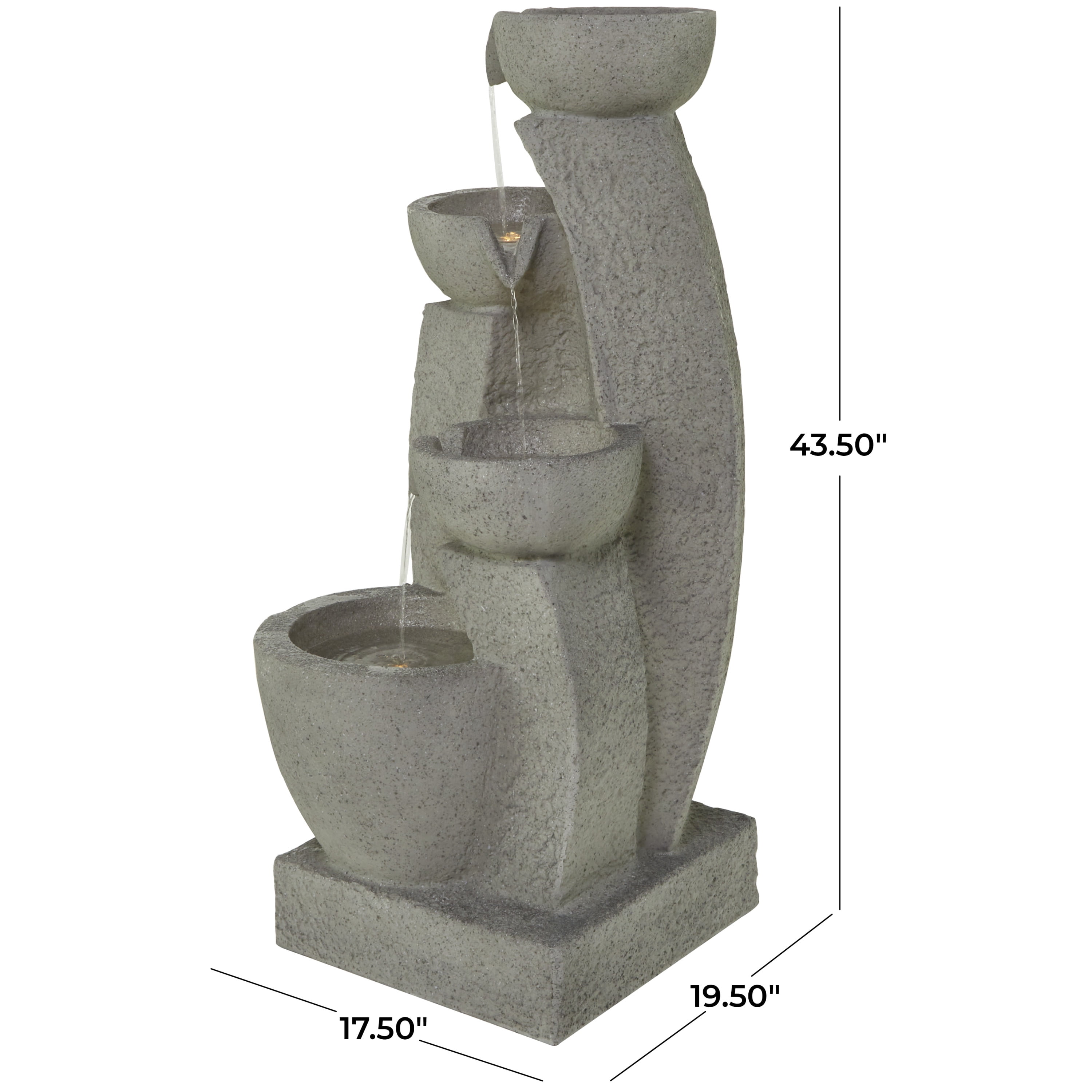 DecMode Gray 4 Tier Fountain Indoor Outdoor Decor with LED Light