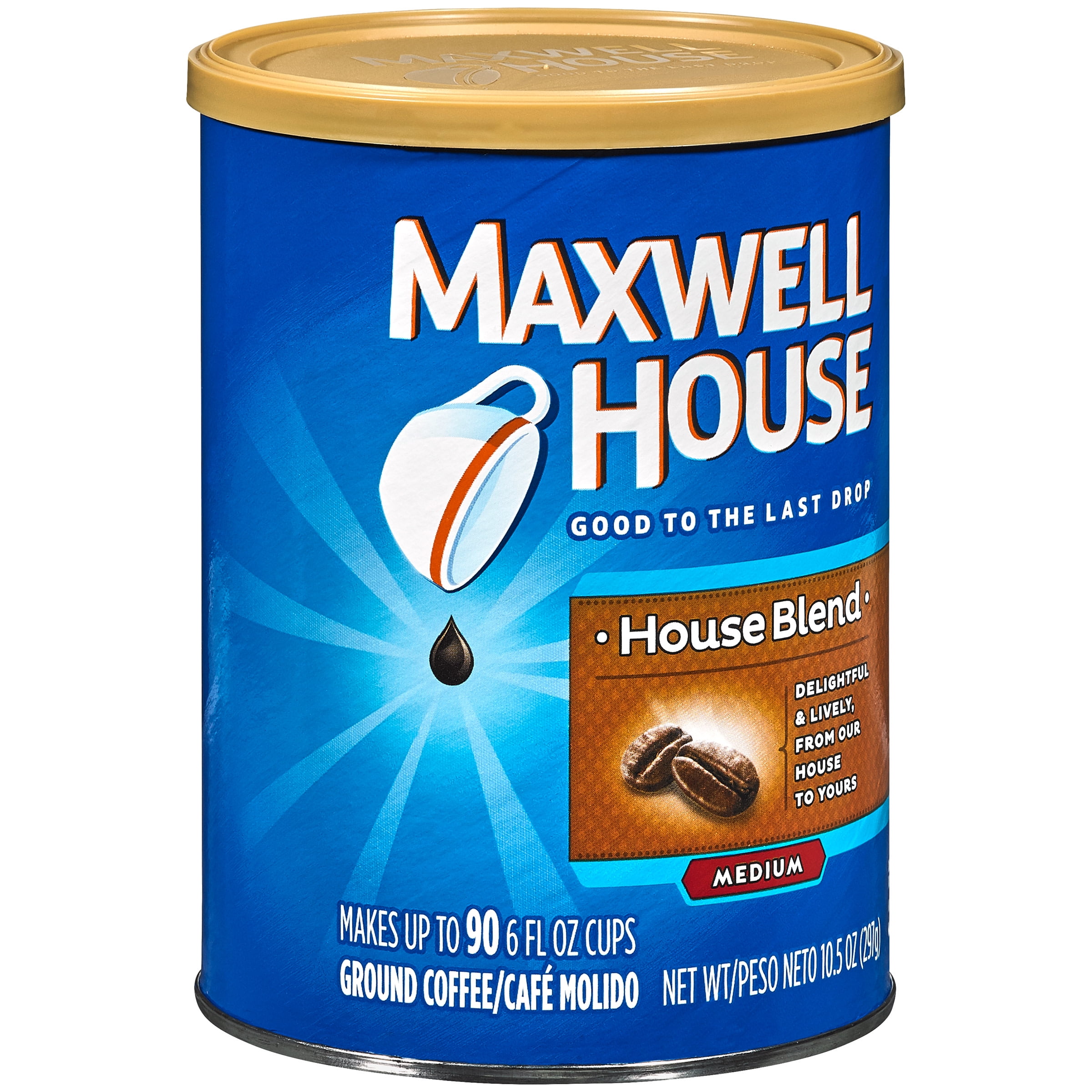 Maxwell House Medium Roast House Blend Ground Coffee, Caffeinated, 10.5 oz Can