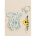 thumbnail image 3 of Musuos Baby Girls Summer Rompers 3M 6M 12M 18M Flying Sleeve Crew Neck Floral Bodysuit with Headband, 3 of 10