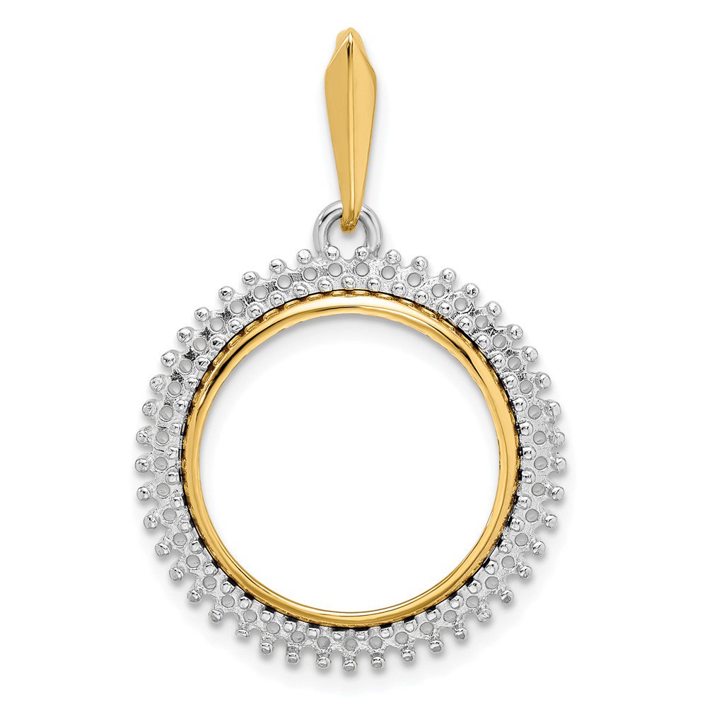Finest Gold Wideband Distinguished Coin Jewelry 14K Two-Tone Polished Diamond Circle 16.5 mm Prong Coin Bezel Pendant Mounting