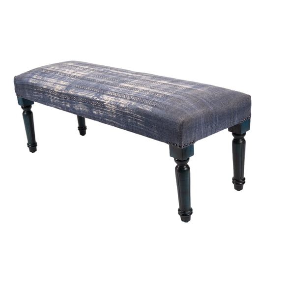 LR Home Bryant 47" Upholstered Accent Bench, Blue Abtsract