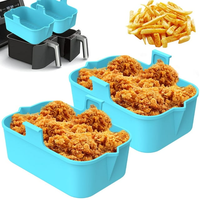 2 Pack Friteuse à Air Chaud Pot en Silicone avec Poignée Réutilisable Rectangulaire Double Panier Friteuse à Air Four Micro-Ondes Doublure (Rouge)