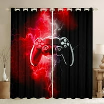 Erosebridal Video Game Curtains and Drapes (38Wx54L),Black Red Blackout Curtains for Bedroom,Lightning Honeycomb Curtains Pack of 2 (38Wx54L),Geometric Room Decor