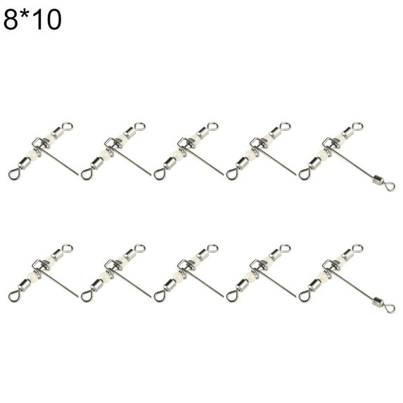 UDIYO 10Pcs 3 Way T-shape Carp Fishing Rolling Swivel Connectors with Luminous Beads