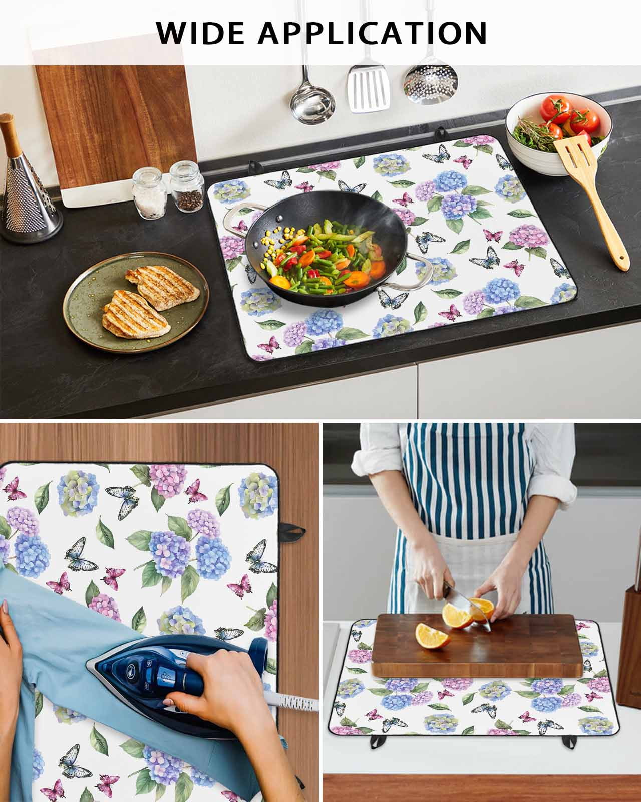 nqOlkjepod Large Induction Cooktop Protector Mat 24"x21", Pink Blue Hydrangea Stove Top Covers for Electric Stove, Pastoral Watercolor Botanical Flowers Stove Burner Cover Mats Stove Cover