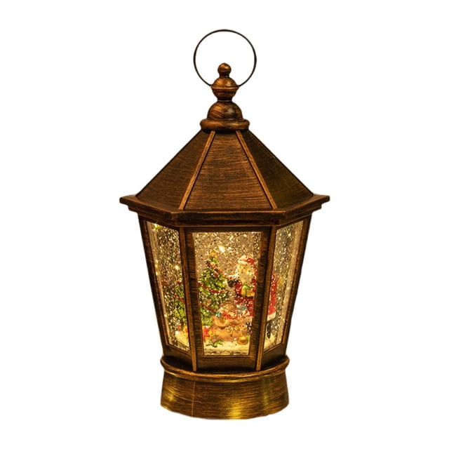 Lámpara de noche colgante navideña con luz de noche impresa a mano, decoración navideña, lámpara de viento hexagonal para el hogar, el jardín y la Papá Noel