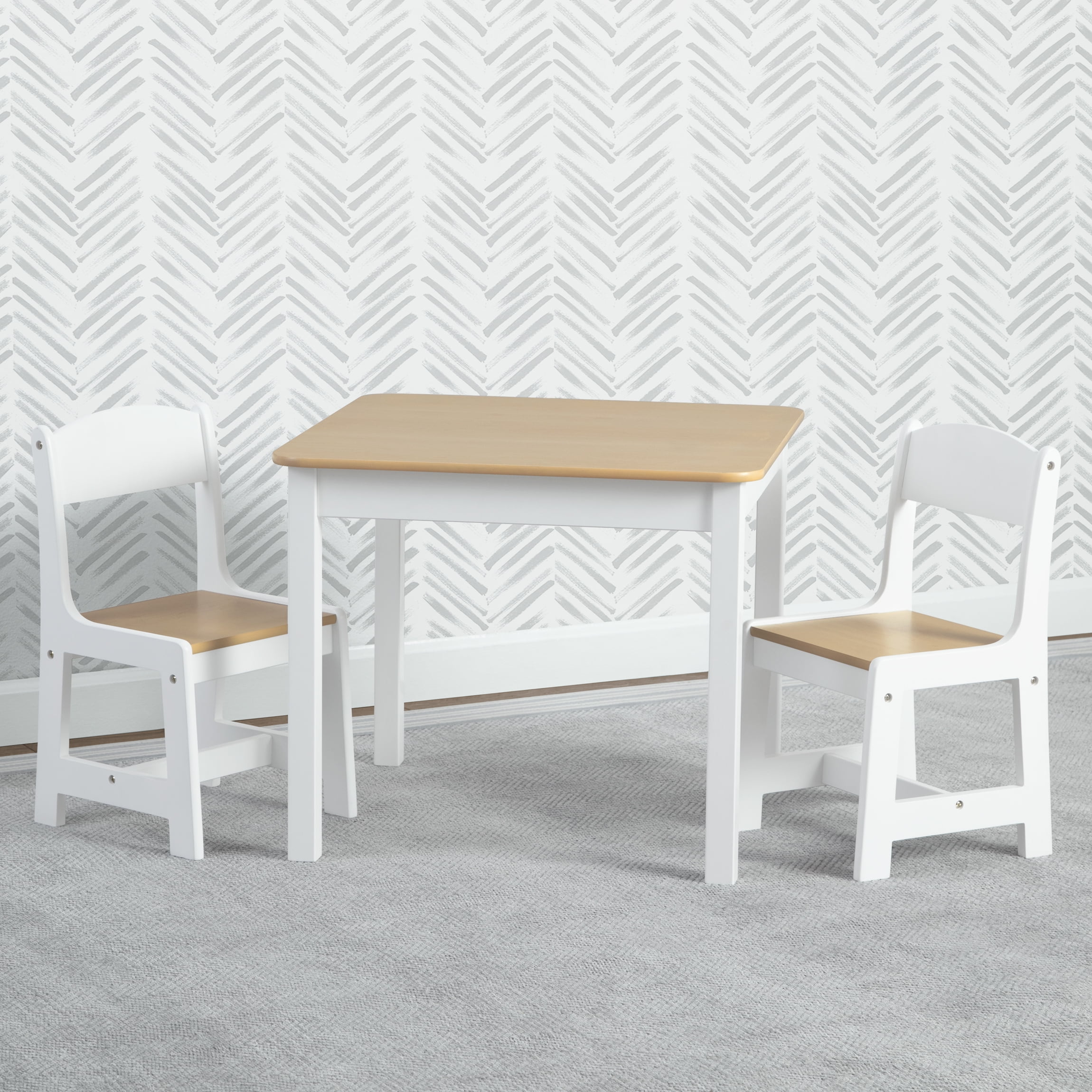 Delta Children MySize Wood Play Table and Chair Set (2 Chairs Included) - Greenguard Gold Certified, Bianca White/Natural&nbsp;