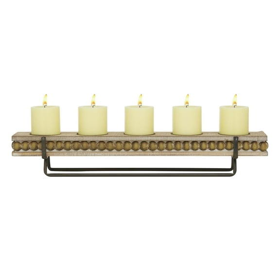 DecMode 5 Holder Brown Wooden Pillar Candelabra