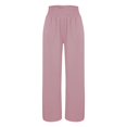 thumbnail image 3 of Women's Casual Pants Women Linen Palazzo Pants Wide Leg High Waist Summer Casual Boho Trousers Travel Vacation Outfits,Red Women's Casual Pants XXL, 3 of 4
