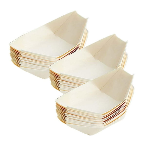 50 bandejas de madera con forma de barco, desechables, para servir comida, sushi, platos y vajilla. 85 cm x 55 cm