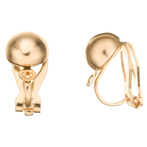12pcs Clip On Earring Findings With 10mm Half Ball With Open Loop. Gold