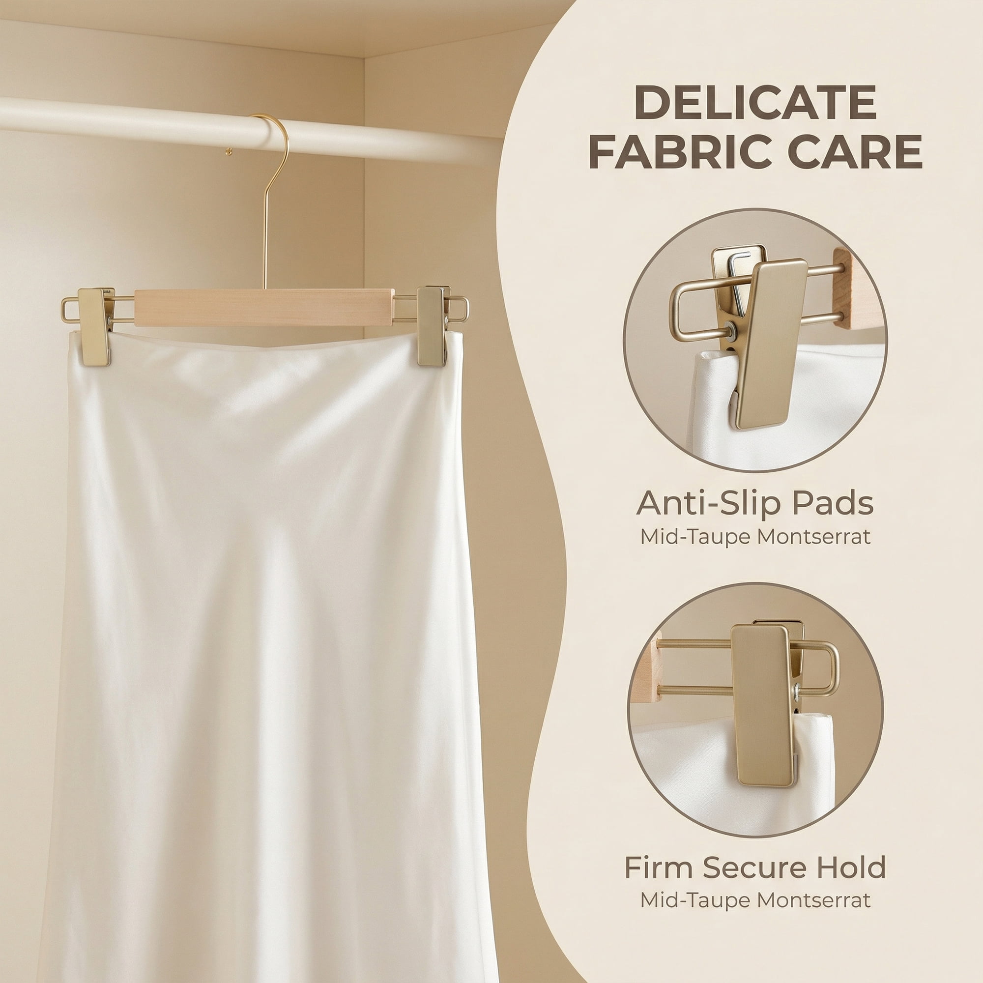 Unique Bargains 2 Pcs Wood Non-Slip Durable Space Saving Clothes Hangers Beige 12.6"x5.9"