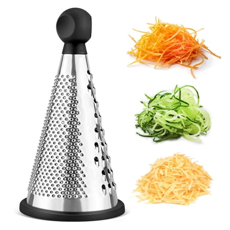 Badiano 3 Sided Stainless Steel Cone-Shaped Cheese Grater for Parmesan Veggie Ginger, Size M, Black