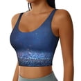 thumbnail image 2 of Goofa Retro Blue Glitter Printed Sports Bras for Women, High Impact Running Bra Workout Crop Tank Tops Longline Sports Bra Push up-Medium, 2 of 9