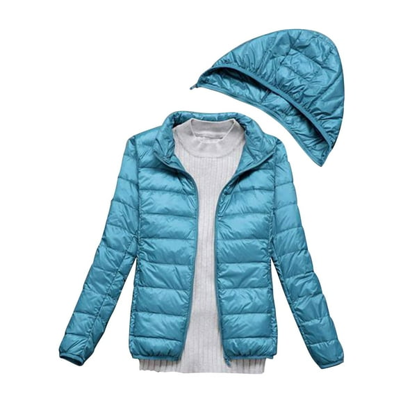 BYHONG Women's Winter Thin and Light Down Coat Casual Down Coat Slim Quilted Jacket with Detachable Hat Coat for Women BU1 XL