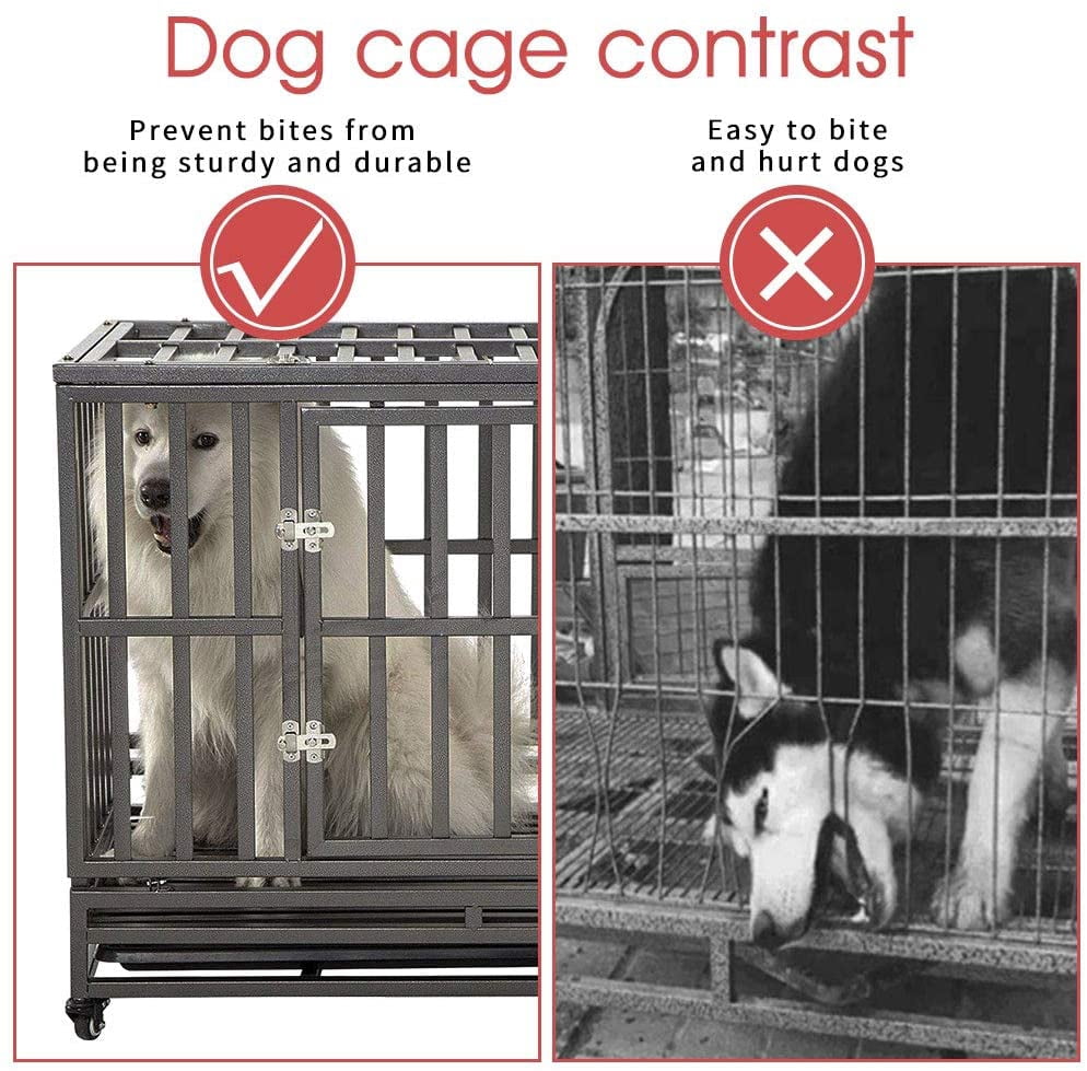 SMONTER Heavy Duty Dog Crate I Shape Strong Metal Kennel for Large Dogs