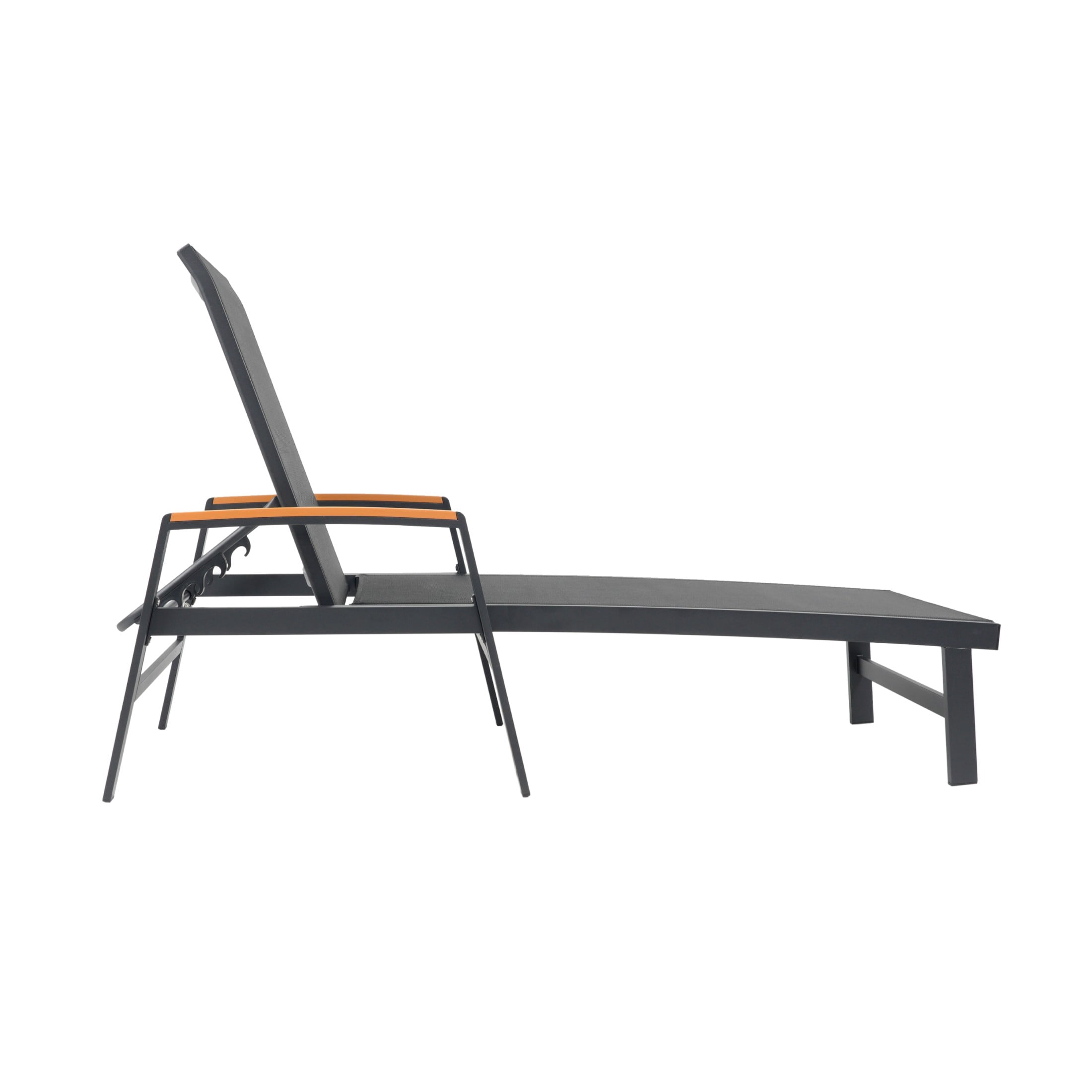 Stylish Outdoor Adjustable Chaise Lounges with Aluminum Frame and Mesh Seating, Black+Natural