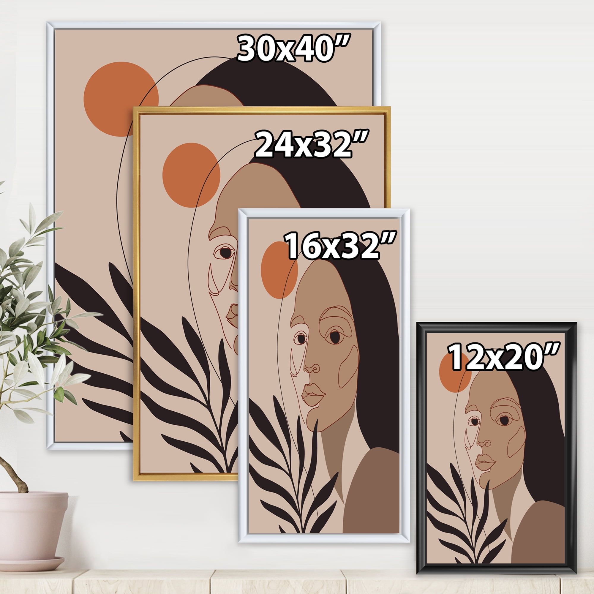 Designart 'Retro Minimal Portrait of Young Girl' Modern Framed Canvas Wall Art Print