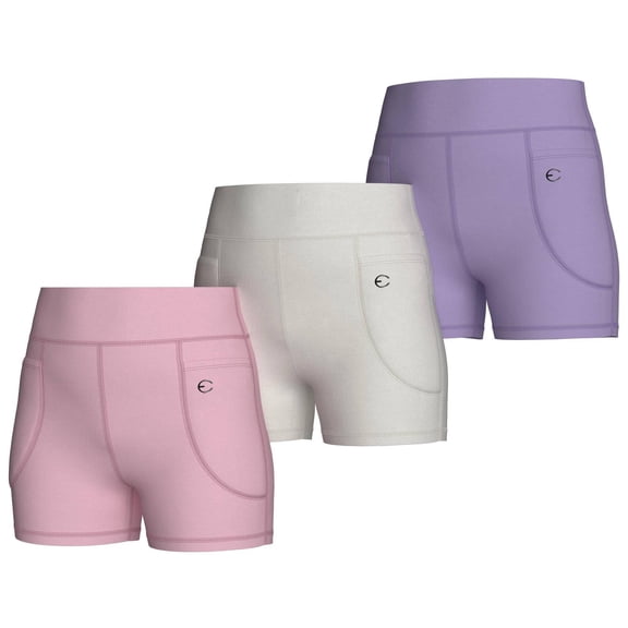 Essenclo Girls Biker Shorts with Pockets, 3 Pack, High Waisted Yoga Shorts for Dance, Gymnastics, Cheer & Activewear, Ages 3-16