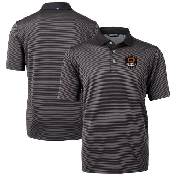 Men's-Cutter & Buck  Black Houston Dynamo FC Big & Tall Virtue Eco Pique Micro Stripe Recycled Polo
