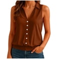 thumbnail image 2 of ClodeEU Women's Lapel Collar V Neck Sleeveless Button Down Blouse,Casual Loose Shirt With Stretch Hem Brown,Women's Plus XL, 2 of 7